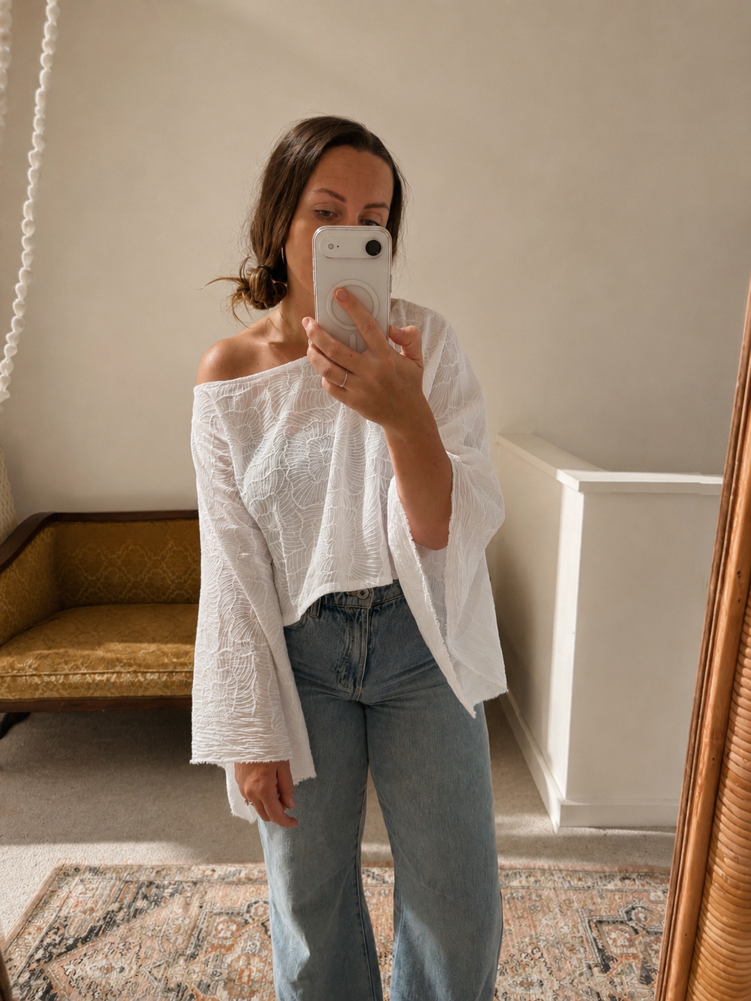 Rumi Kaftan Top — Embroidered Cotton White