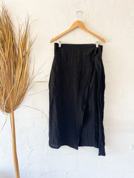 Aura Linen Wrap Skirt : Black - RAFF.A.ELLA