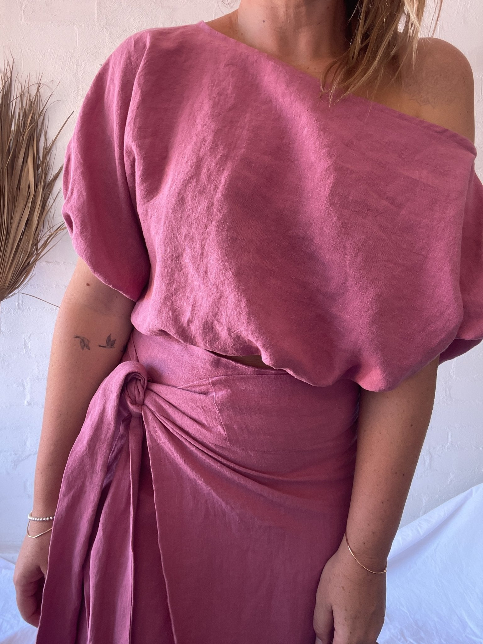 Aura Linen Wrap Skirt : Pink - RAFF.A.ELLA