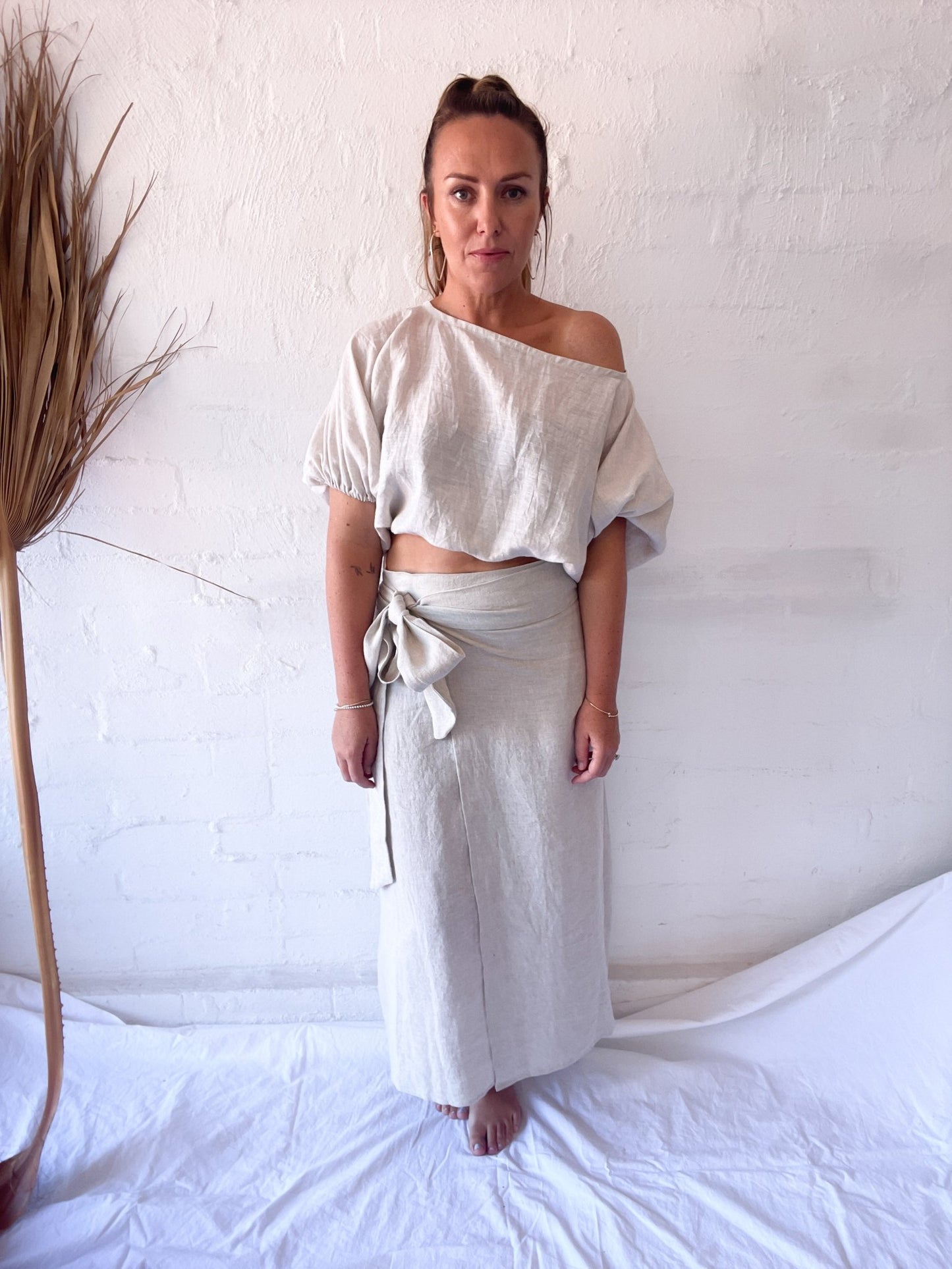 Aura Linen Wrap Skirt : Sand - RAFF.A.ELLA