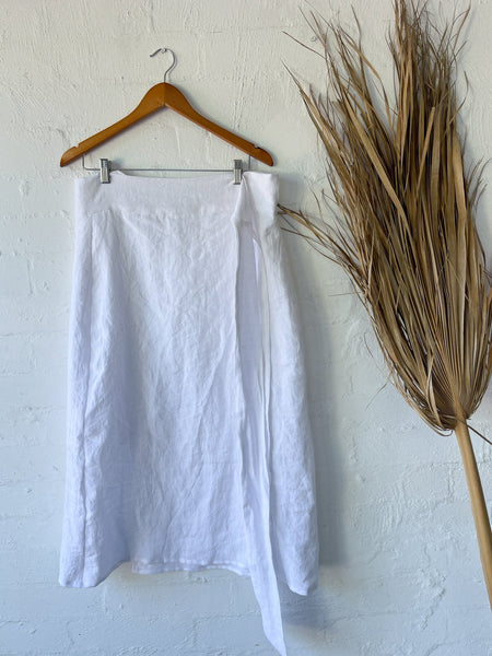 Aura Linen Wrap Skirt : White - RAFF.A.ELLA